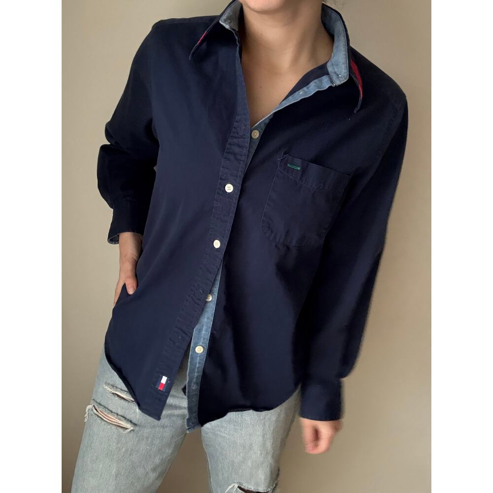 Tommy Hilfiger Vintage 90s Navy Womens Button Down retro